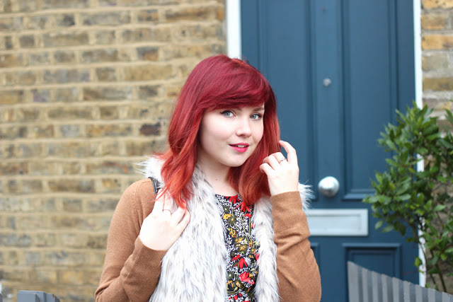 Topshop Floral Dress and Zara Fur Gilet Paige Joanna