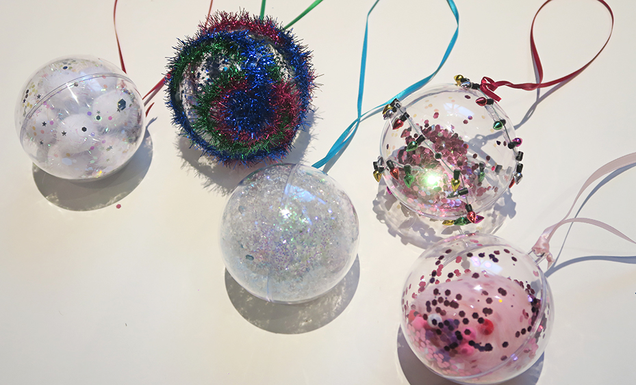 Paige Joanna DIY Christmas Glitter Bauble ideas Tassel pompom