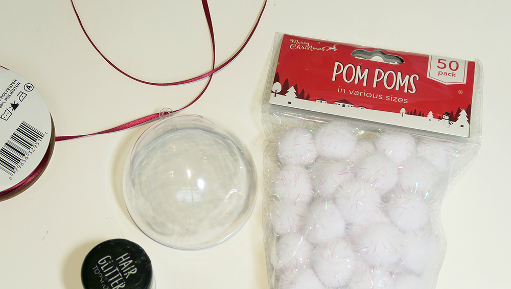 Paige Joanna DIY Christmas Glitter Bauble ideas Poundland pompoms