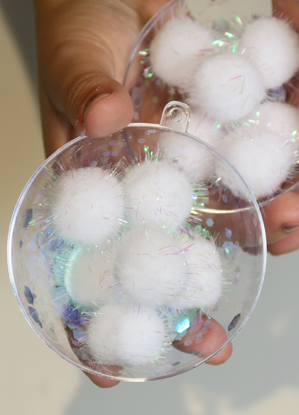 Paige Joanna DIY Christmas Glitter Bauble ideas Pompoms