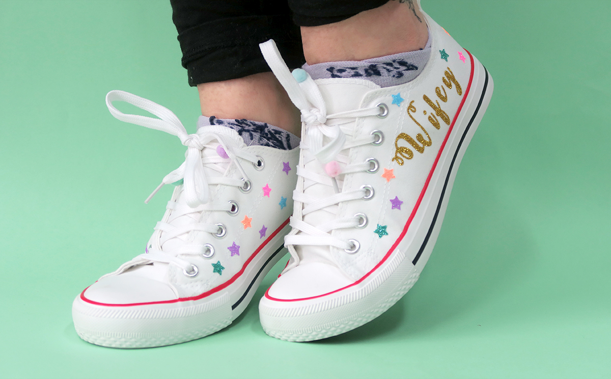 Happy Fabric Wifey Rainbow Star Print Trainers Sneakers